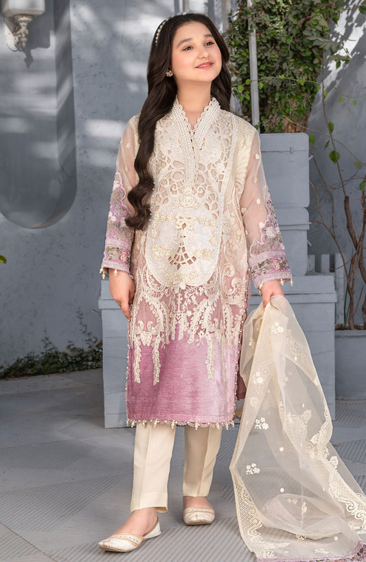Mehru by Allys Embroidered Organza Stitched 3 Piece Suit - AL-3884 (Pink) - ALL25MKF - Pink - Girls Festive Collection