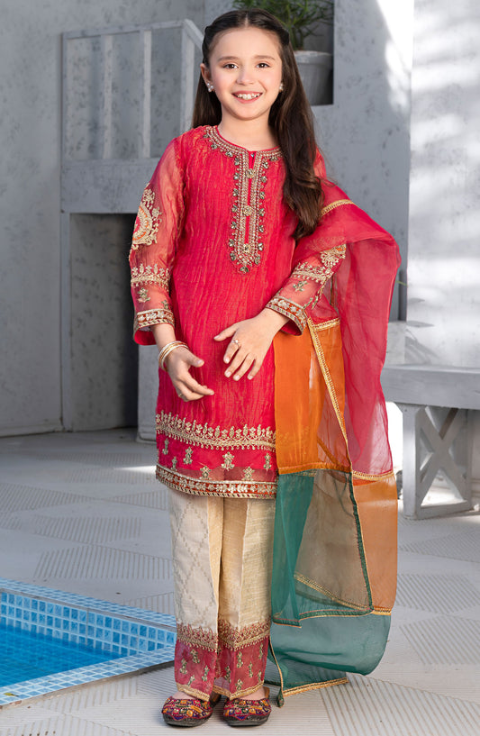 Mehru by Allys Embroidered Masoori Stitched 3 Piece Suit - AL-3887 - ALL25MKF - Pink - Girls Festive Collection