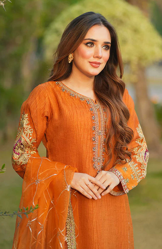 Allys Embroidered Masoori Stitched 3 Piece - AL-3887 - Yellow - Festive Collection