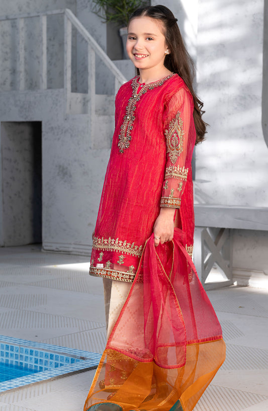 Mehru by Allys Embroidered Masoori Stitched 3 Piece Suit - AL-3887 - ALL25MKF - Pink - Girls Festive Collection