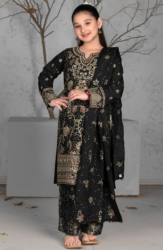 Mehru by Allys Embroidered Khaadi Stitched 3 Piece Suit - AL-3939 - ALL25MKF - Black - Girls Festive Collection