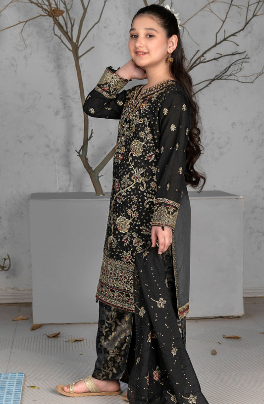 Mehru by Allys Embroidered Khaadi Stitched 3 Piece Suit - AL-3939 - ALL25MKF - Black - Girls Festive Collection