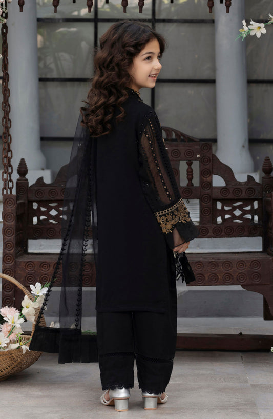 Noor by Allys Embroidered Chiffon Stitched 3 Piece - AL-3993 - AL25N - Black - Formal Kids Collection