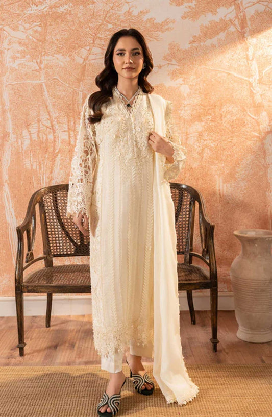 Allys Embroidered Organza Stitched 3 Piece - AL-3999 - White - Festive Collection