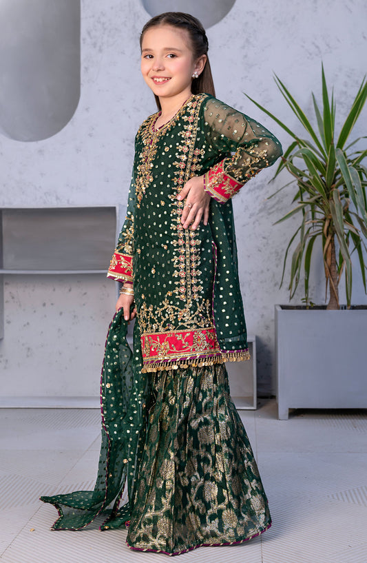 Mehru by Allys Embroidered Organza Stitched 3 Piece Suit - AL-4014 - ALL25MKF - Green - Girls Festive Collection