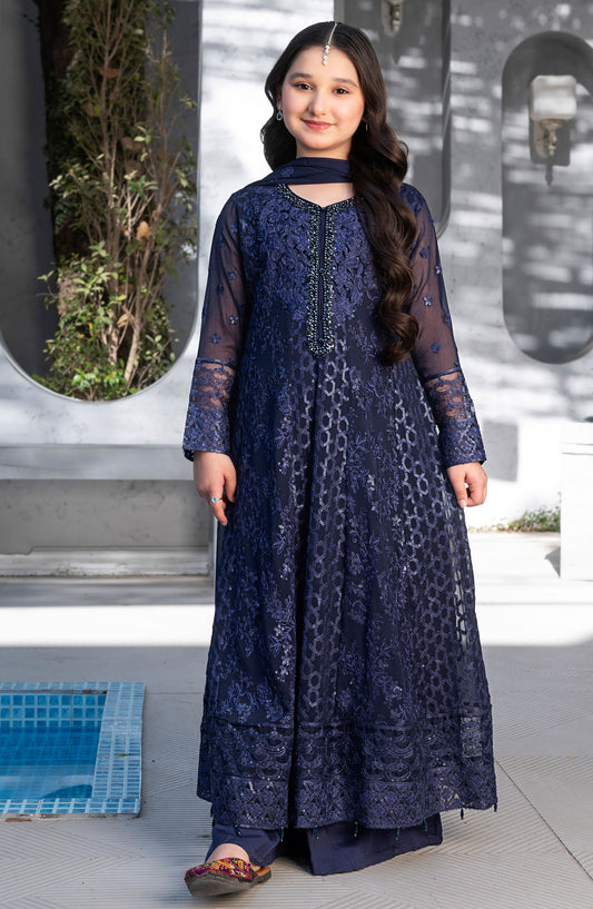 Mehru by Allys Embroidered Chiffon Stitched 3 Piece Suit - AL-4041 - ALL25MKF - Blue - Girls Festive Collection