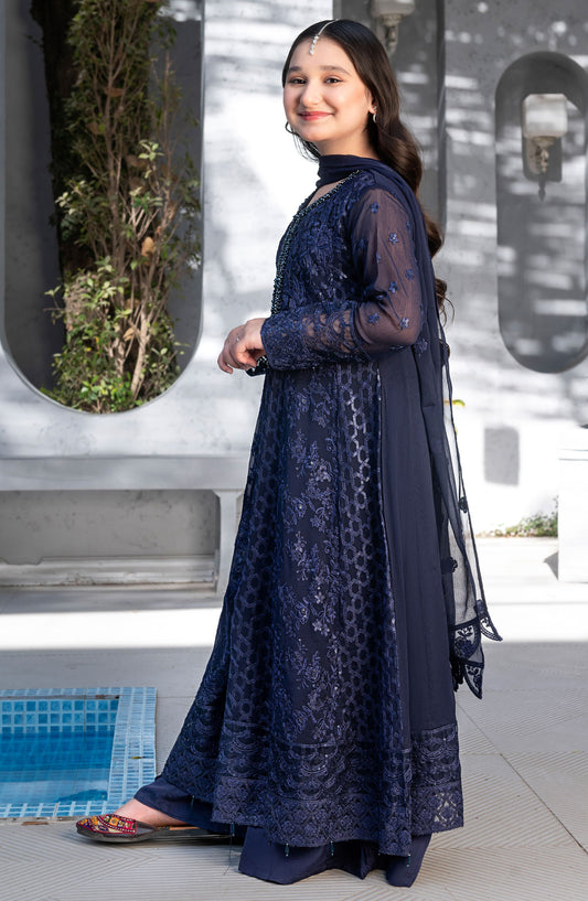 Mehru by Allys Embroidered Chiffon Stitched 3 Piece Suit - AL-4041 - ALL25MKF - Blue - Girls Festive Collection