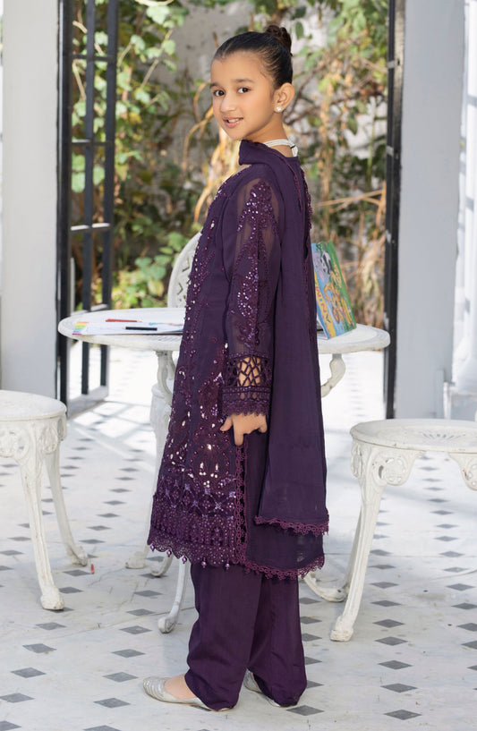 Noor by Allys Embroidered Chiffon Stitched 3 Piece - AL-4072 - AL25N - Purple - Formal Kids Collection