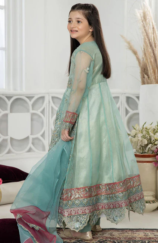 Allys Embroidered Organza Stitched 3 Piece Suit - AL-3484-kid - ALL25KFC - Blue - Festive Girls Collection