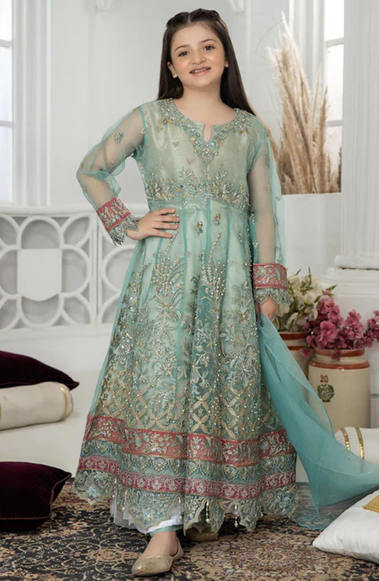 Allys Embroidered Organza Stitched 3 Piece Suit - AL-3484-kid - ALL25KFC - Blue - Festive Girls Collection
