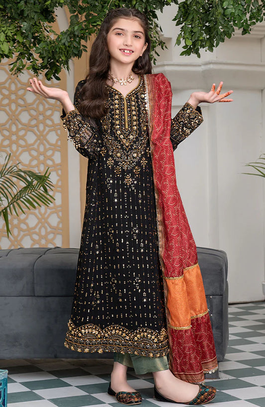 Allys Embroidered Chiffon Stitched 3 Piece Suit - AL-3864-kids - ALL25KFC - Black - Festive Girls Collection