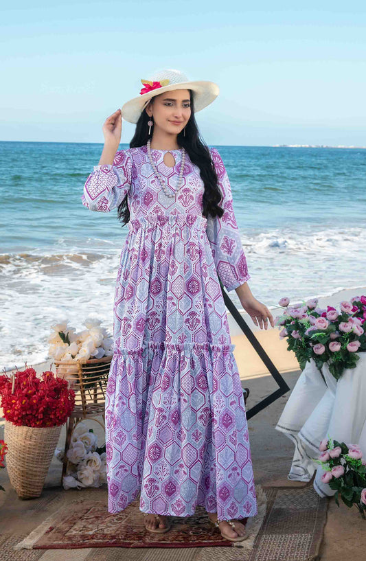 Alzane by Tawakkal Fabric Printed Lawn Stitched 1 Piece Maxi - D-1404 - TF25ALV2 - Purple - Summer Collection