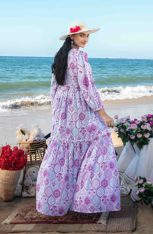 Alzane by Tawakkal Fabric Printed Lawn Stitched 1 Piece Maxi - D-1404 - TF25ALV2 - Purple - Summer Collection