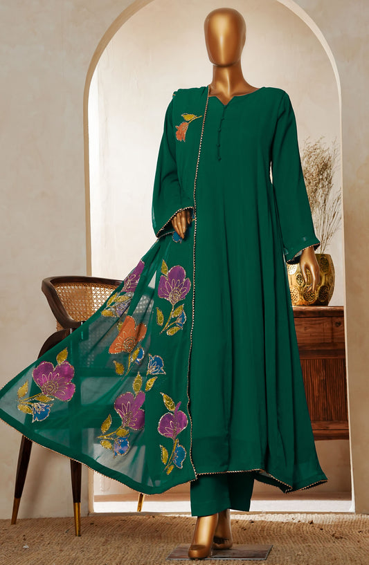 Naqsh by Amna Khadija Fancy Chiffon Stitched 3 Piece Frock - NLF-04 - AM25NLF - Green - Festive Collection