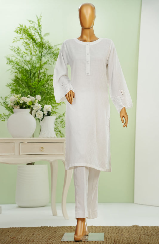 Monochrome by Amna Khadija Embroidered Cotton Jacquard Stitched 2 Piece Suit - AM25MNC2 - D-2730 - White - Summer Collection