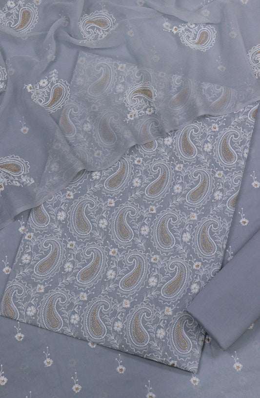 Nuriya by Amna Khadija Embroidered Lawn Unstitched 3 Piece Suit - D-02 - AM25NUYBC - Grey - Summer Collection