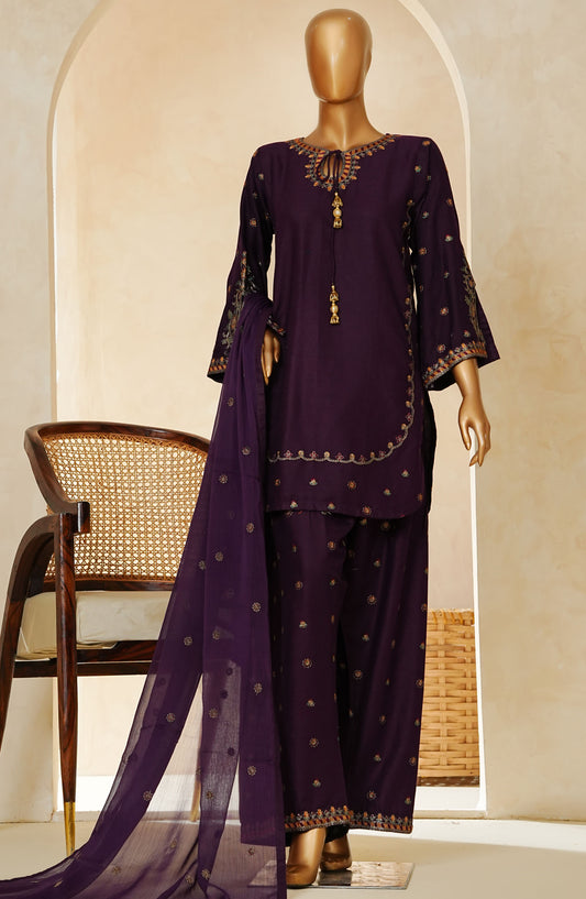 Amna Khadija Embroidered Cotton Stitched 3 Piece Suit - DDEE-01 - AM25DDEE - Purple - Festive Collection