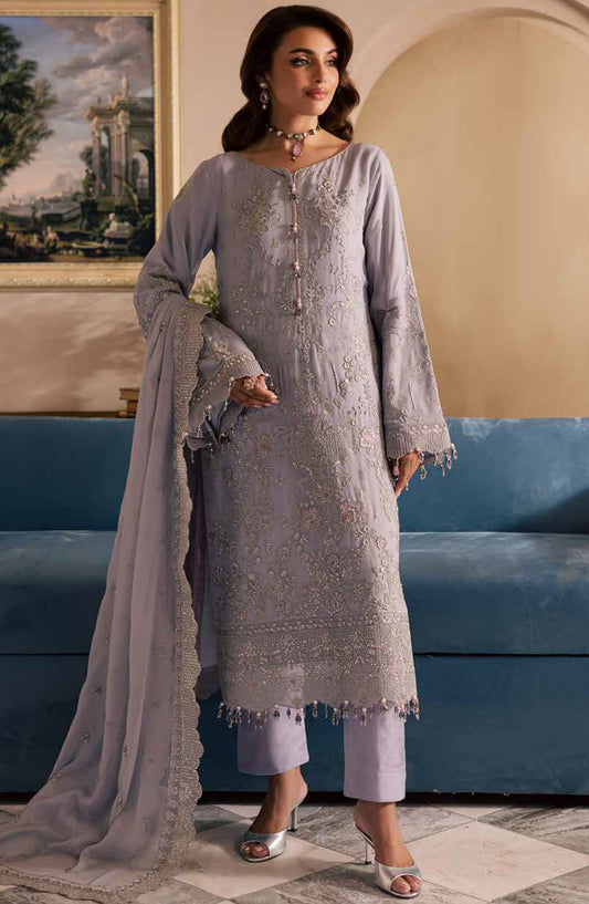 Miraal by Emaan Adeel Embroidered Chiffon Unstitched 3 Piece Suit - Sorina - ED25MLC - Purple - Festive Collection