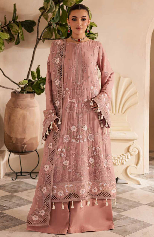 Miraal by Emaan Adeel Embroidered Chiffon Unstitched 3 Piece Suit - Amalya - ED25MLC - Pink - Festive Collection