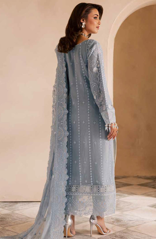Miraal by Emaan Adeel Embroidered Chiffon Unstitched 3 Piece Suit - Avira - ED25MLC - Blue - Festive Collection