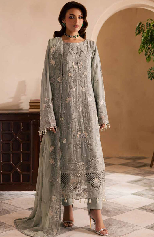 Miraal by Emaan Adeel Embroidered Chiffon Unstitched 3 Piece Suit - Ismira - ED25MLC - Grey - Festive Collection