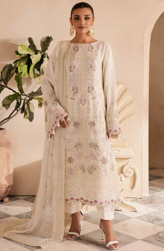 Miraal by Emaan Adeel Embroidered Chiffon Unstitched 3 Piece Suit - Elanora - ED25MLC - Off White - Festive Collection