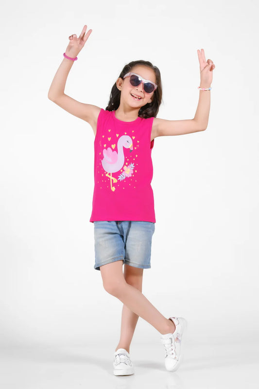 Love Flamingos Printed Sandos For Girls - Pink