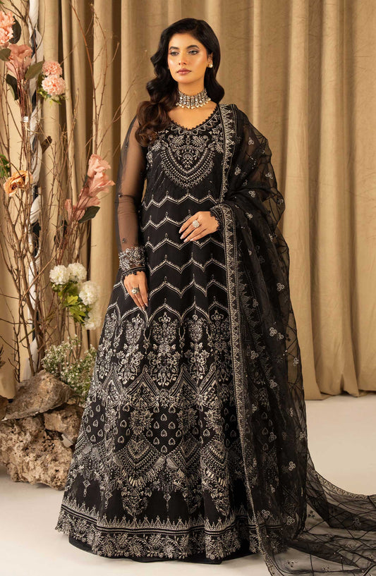 Humdum Creations Embroidered Organza Unstitched 4 Piece - Article 11 - Black - HC25C - Festive Collection