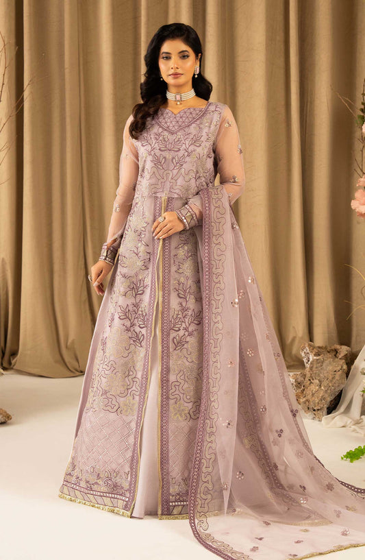 Humdum Creations Embroidered Organza Unstitched 4 Piece - Article 14 - Purple - HC25C - Festive Collection