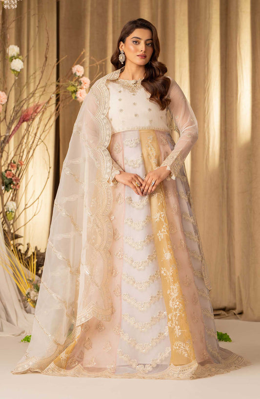 Humdum Creations Embroidered Organza Unstitched 4 Piece - Article 16 - White - HC25C - Festive Collection
