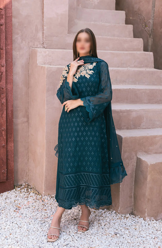 Azure - Ensembles - Festive Embroidered 3Pc Collection 2024 - AS 115 Emerald Bloom