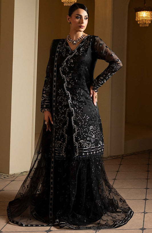 Ashnai by Lavish Premium Embroidered Organza Unstitched 3 Piece Suit - ASH-01 Charcoal Luxe - LVP25ASH - Black - Festive Collection