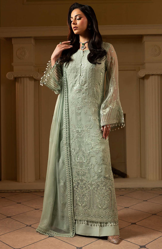 Ashnai by Lavish Premium Embroidered Chiffon Unstitched 3 Piece Suit - ASH-02 Sage Mist - LVP25ASH - Green - Festive Collection