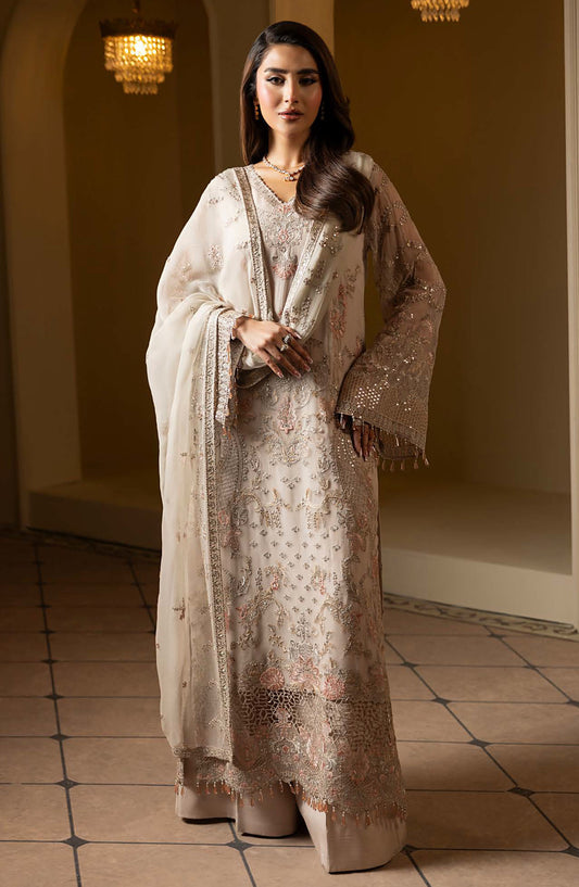 Ashnai by Lavish Premium Embroidered Chiffon Unstitched 3 Piece Suit - ASH-09 Snowfall Dreams - LVP25ASH - Beige - Festive Collection