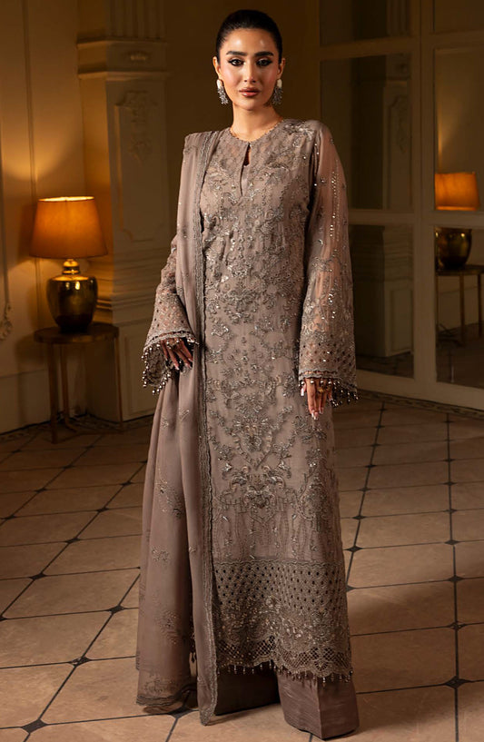 Ashnai by Lavish Premium Embroidered Chiffon Unstitched 3 Piece Suit - ASH-10 Rustic Grace - LVP25ASH - Grey - Festive Collection