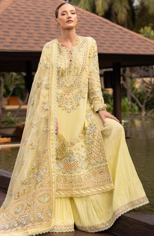 Zinnia by Faiza Saqlain Embroidered Lawn Unstitched 3 Piece Suit - Azalea - FS25ZL - Yellow - Summer Collection