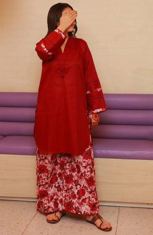 Amna Khadija Casual Cotton Stitched 2 Piece Suit - BBMDD-14M - AM25BNBD3 - Red - Eid Collection