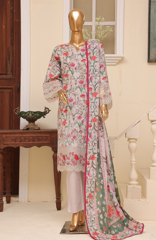 Bin Saeed Embroidered Lawn Stitched 3 Piece Suit - SM-775 - BS25EKR - Off White - Summer Collection