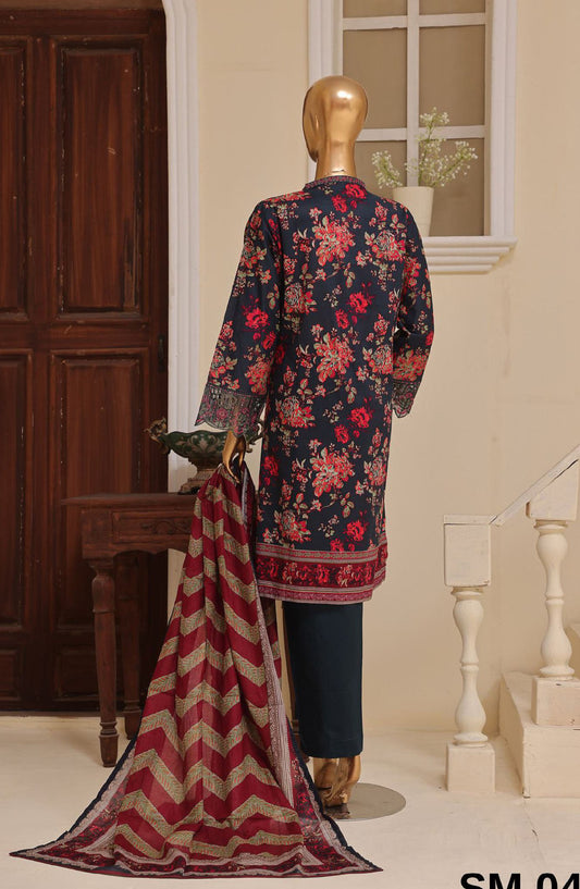 Bin Saeed Embroidered Lawn Stitched 3 Piece Suit - SM-044 - BS25EKR - Blue - Summer Collection