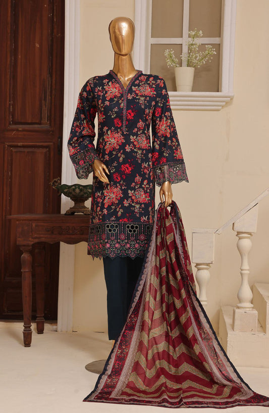 Bin Saeed Embroidered Lawn Stitched 3 Piece Suit - SM-044 - BS25EKR - Blue - Summer Collection