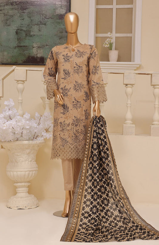Bin Saeed Embroidered Lawn Stitched 3 Piece Suit - SM-607 - BS25EKR - Beige - Summer Collection
