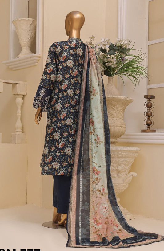 Bin Saeed Embroidered Lawn Stitched 3 Piece Suit - SM-777 - BS25EKR - Blue - Summer Collection