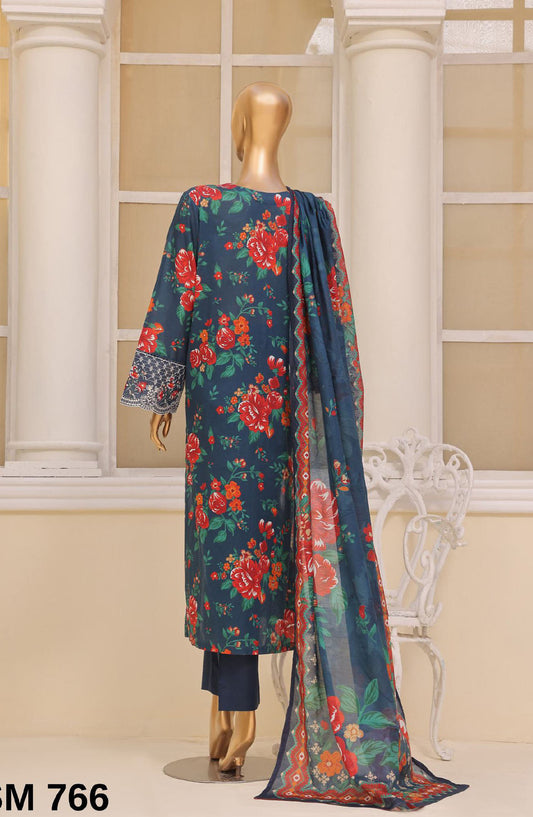 Bin Saeed Embroidered Lawn Stitched 3 Piece Suit - SM-766 - BS25EKR - Blue - Summer Collection