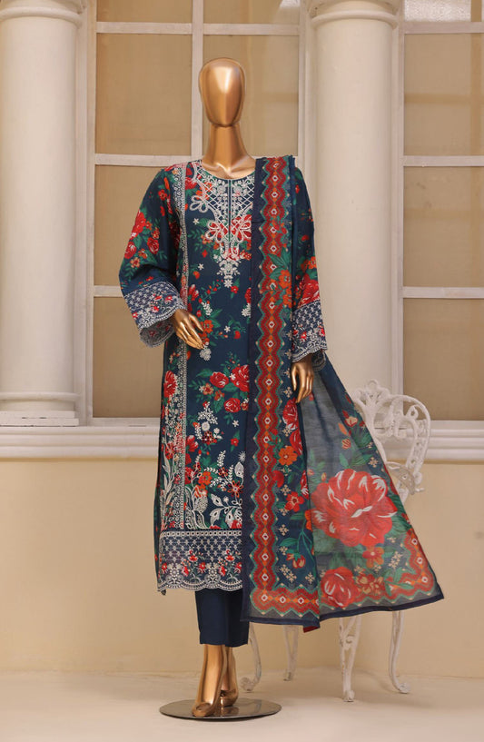 Bin Saeed Embroidered Lawn Stitched 3 Piece Suit - SM-766 - BS25EKR - Blue - Summer Collection