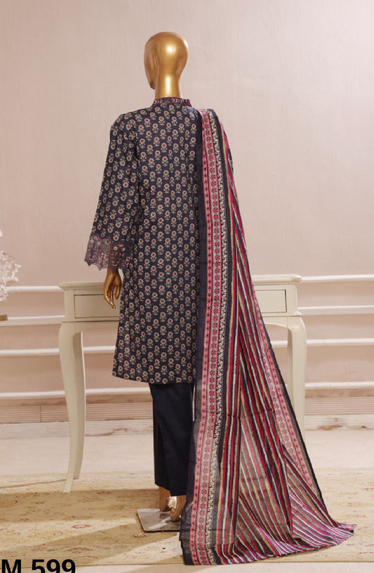 Bin Saeed Embroidered Lawn Stitched 3 Piece Suit - SM-599 - BS25EKR - Blue - Summer Collection