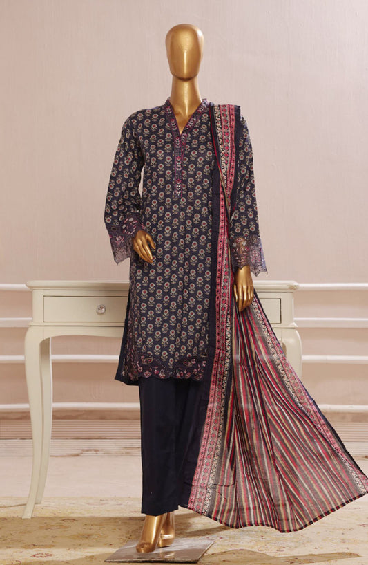 Bin Saeed Embroidered Lawn Stitched 3 Piece Suit - SM-599 - BS25EKR - Blue - Summer Collection