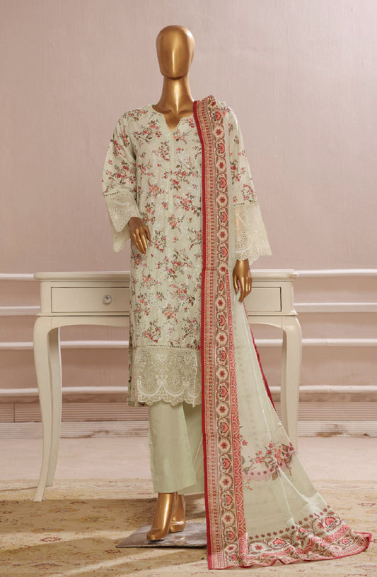 Bin Saeed Embroidered Lawn Stitched 3 Piece Suit - SM-739 - BS25EKR - Off White - Summer Collection