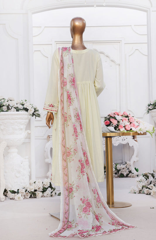 Bin Saeed Embroidered Cotton Stitched 3 Piece Frock - D-09 - BS25EEF - Yellow - Festive Collection