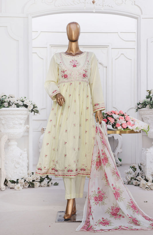 Bin Saeed Embroidered Cotton Stitched 3 Piece Frock - D-09 - BS25EEF - Yellow - Festive Collection