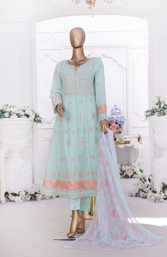 Bin Saeed Embroidered Cotton Stitched 3 Piece Frock - D-02 - BS25EEF - Blue - Festive Collection